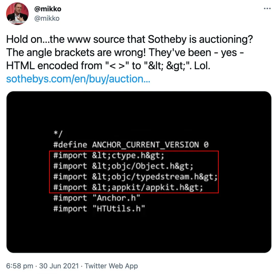 互联网之父公开拍卖万维网源代码，3400万买下后发现居然有bug