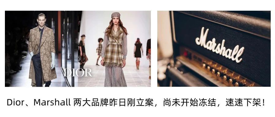 Dior、Marshall两大品牌昨日刚立案，尚未开始冻结，速速下架！