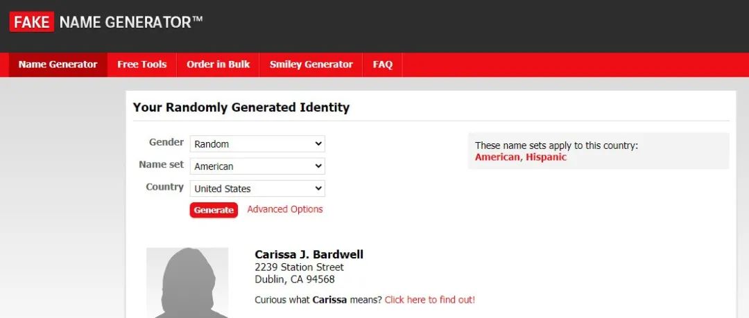 国外身份地址信息生成器fakenamegenerator