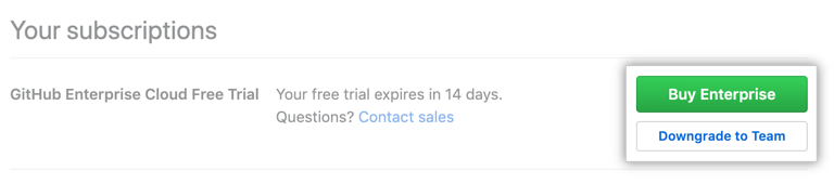 购买 Enterprise 版和降级到 Team 版按钮