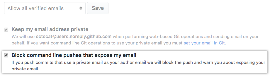 阻止会暴露个人电子邮件地址的命令行推送的选项