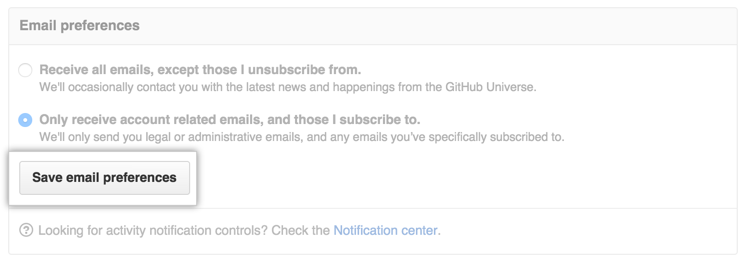 保存电子邮件首选项按钮