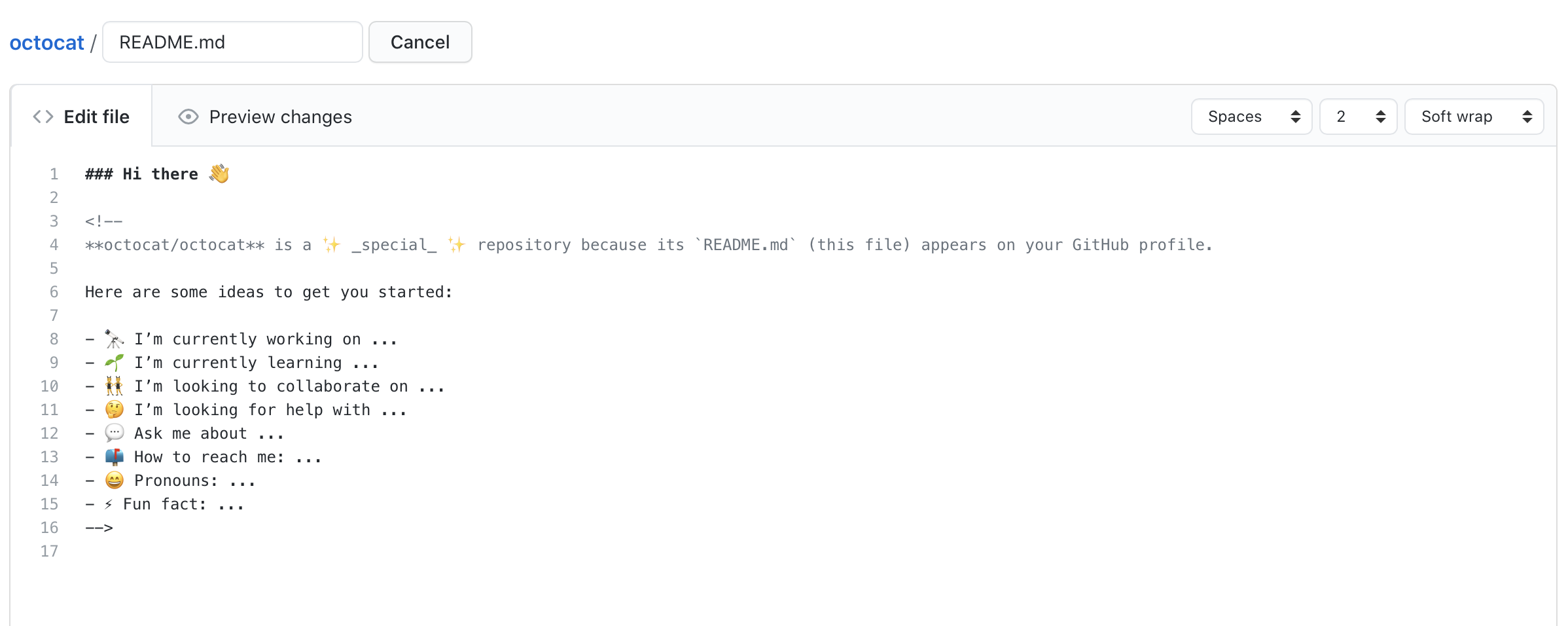 带有预填充模板的自述文件