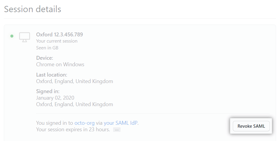 撤销 SAML 会话的按钮