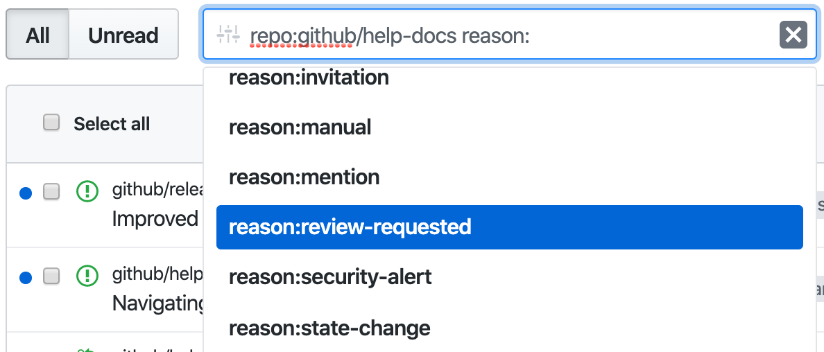 通过查看请求的原因过滤通知