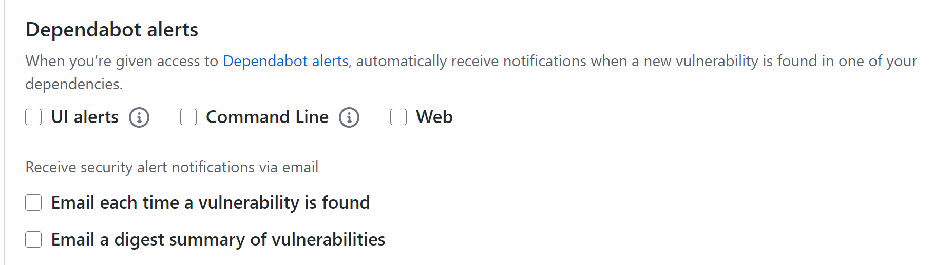 Dependabot 警报选项