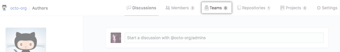 团队页面上的团队选项卡