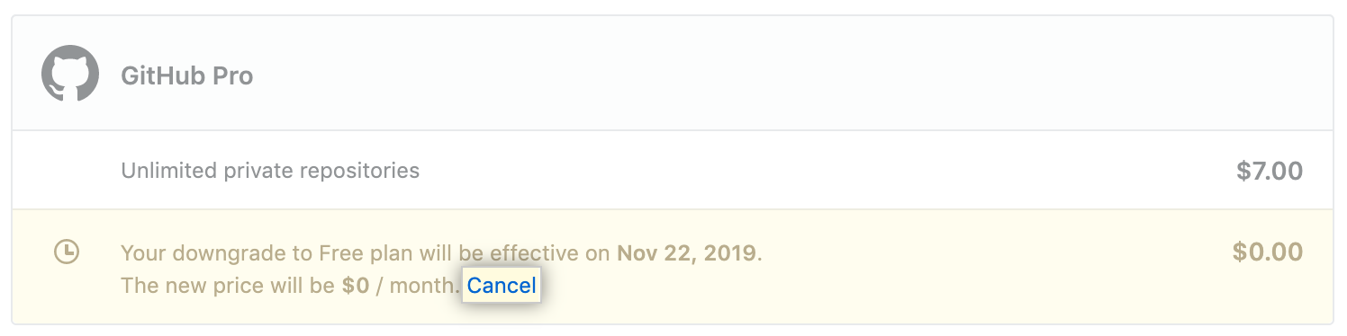 待定订阅更改旁边的取消链接