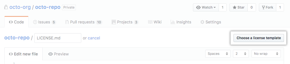 选择许可模板按钮