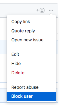 显示阻止用户选项的水平烤肉串图标和评论审核菜单