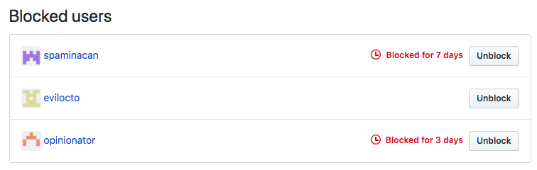 被阻止的用户的列表