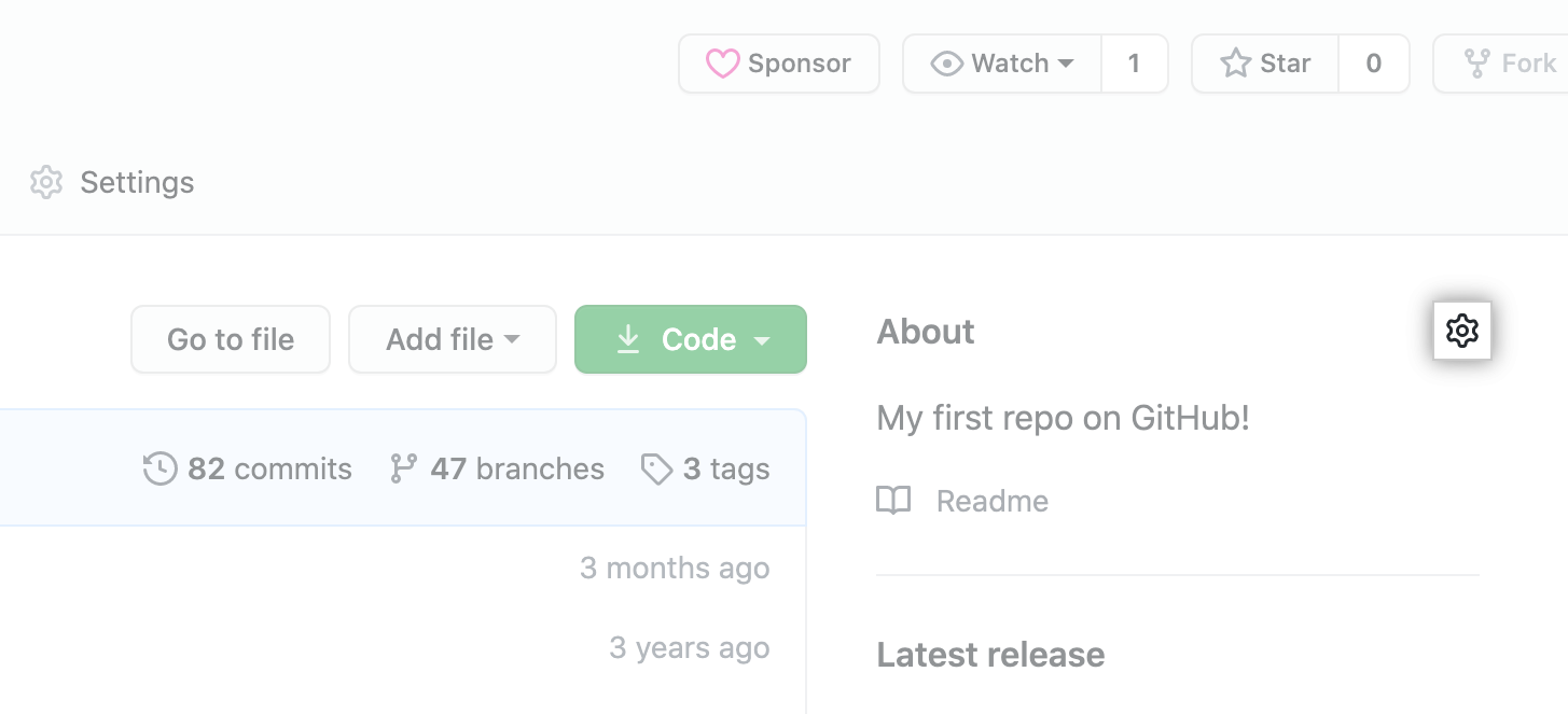 仓库主页上的齿轮图标