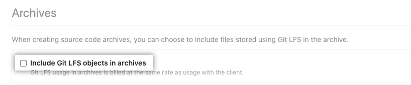 复选框以将Git LFS对象包括在档案中
