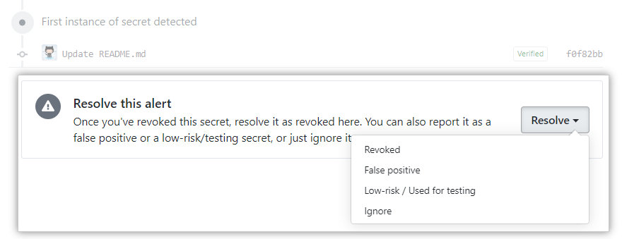 用于解决来自密码扫描的警报的下拉菜单