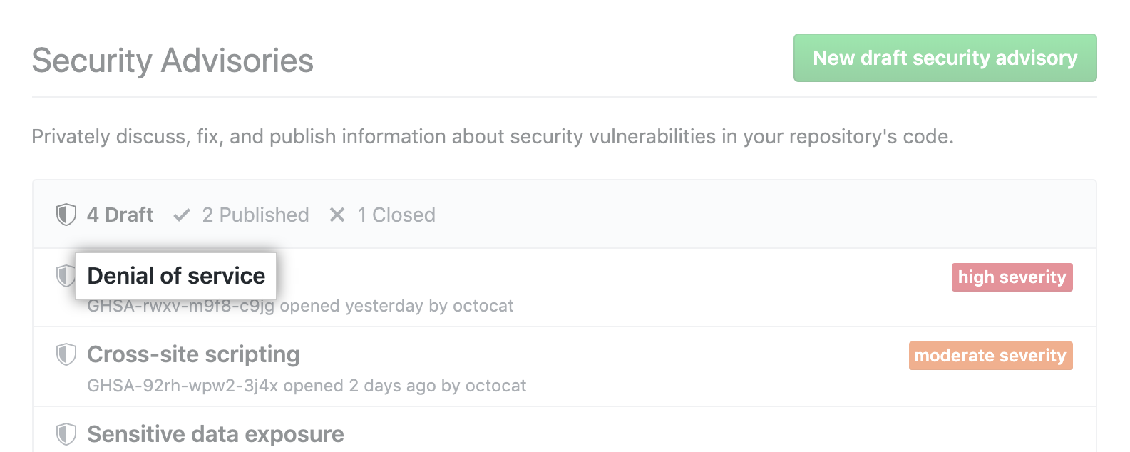 列表中的安全通告