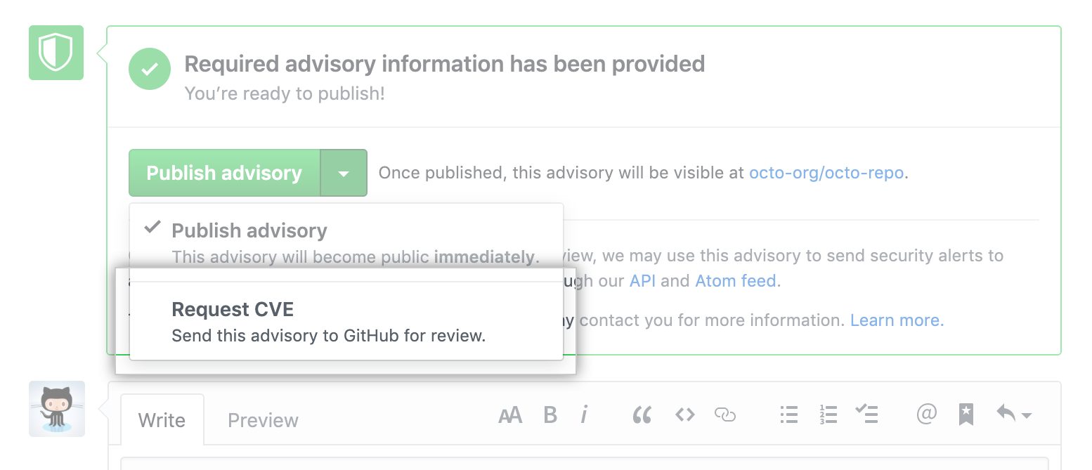 下拉列表中的“申请 CVE”