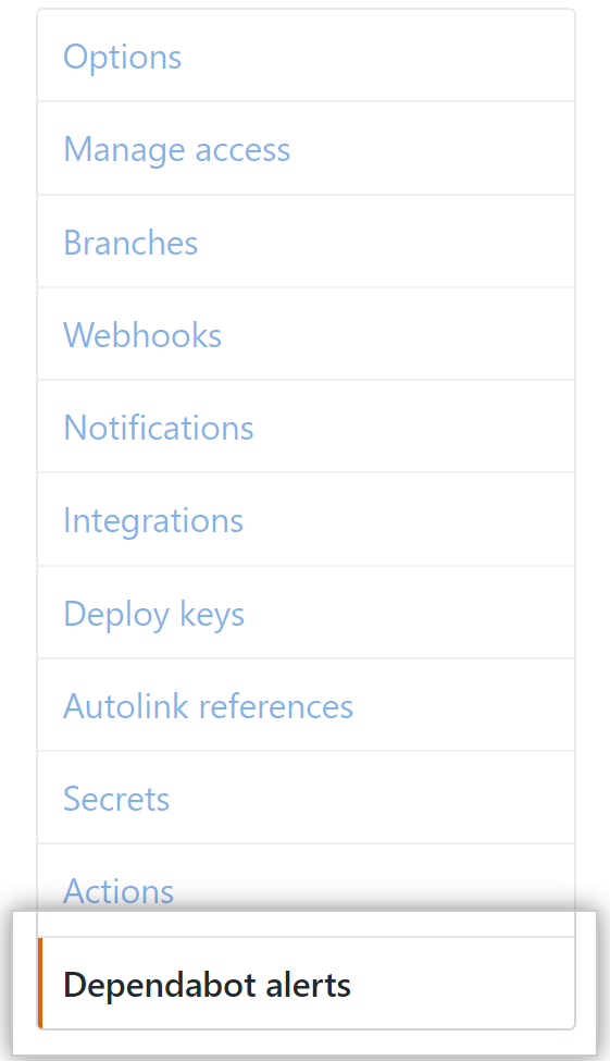 设置侧边栏中的 Dependabot 警报选项卡