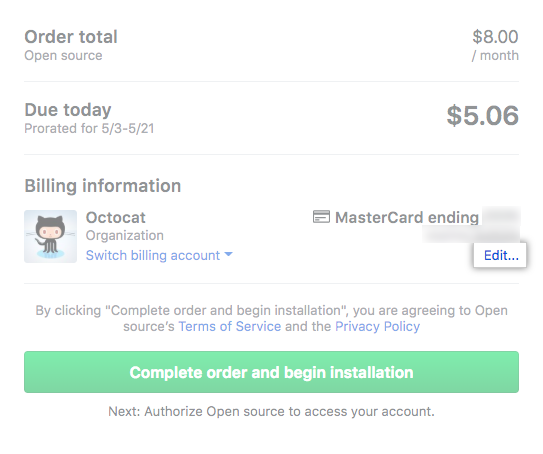 添加付款方式到组织的链接