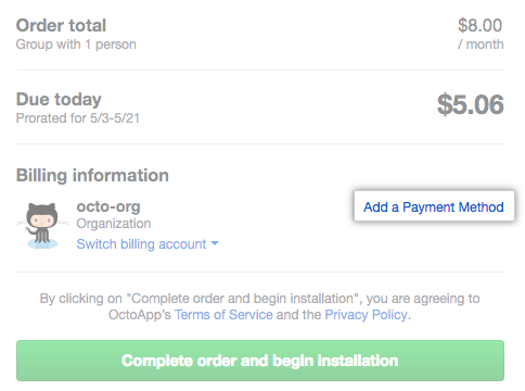 添加付款方式到组织的链接