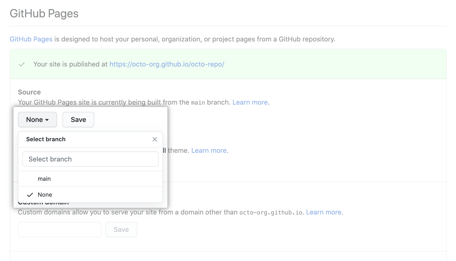 Drop down menu to remove publishing source