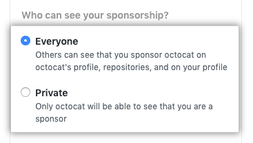 用于选择谁可以查看您的赞助的单选按钮
