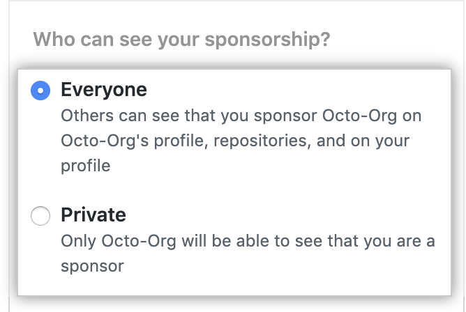 用于选择谁可以查看您的赞助的单选按钮