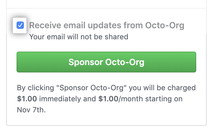 从被赞助组织接收更新的复选框