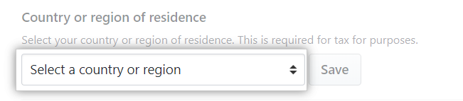 居住国家或地区下拉菜单
