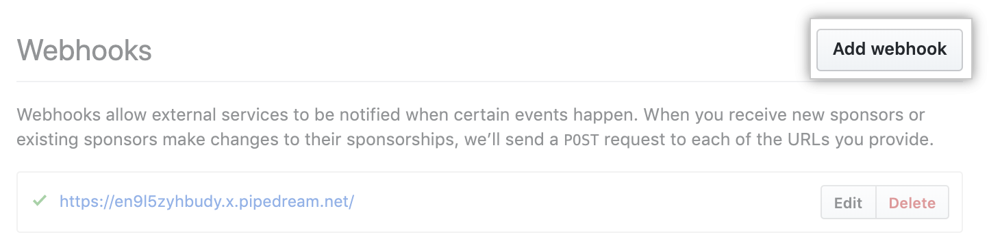 Web 挂钩侧边栏中的添加 web 挂钩按钮