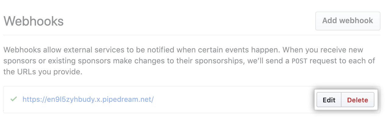 用于管理 web 挂钩的按钮