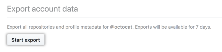 开始个人数据导出按钮突出显示