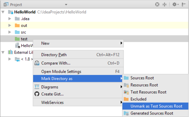 在IntelliJ IDEA“项目”工具窗口中指定文件夹类别