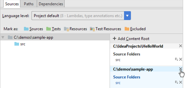 删除 IntelliJ IDEA 内容根目录
