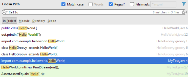 IntelliJ IDEA在指定路径中的所有文件中找到文本片段