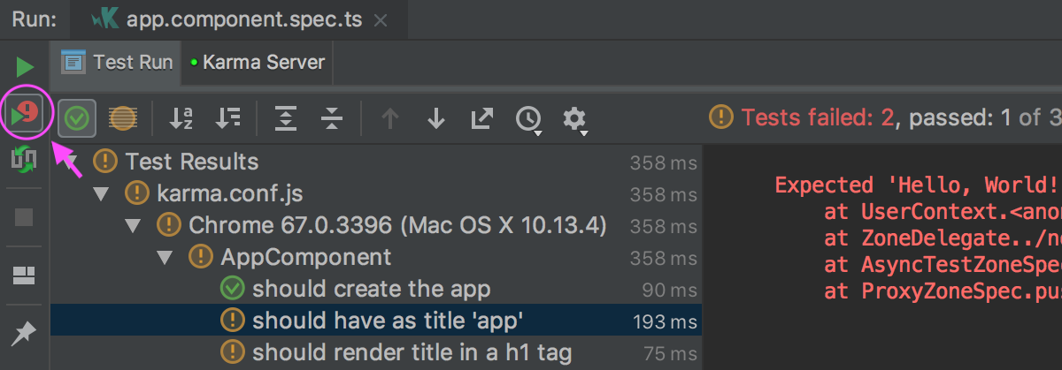 重新运行失败的Karma测试