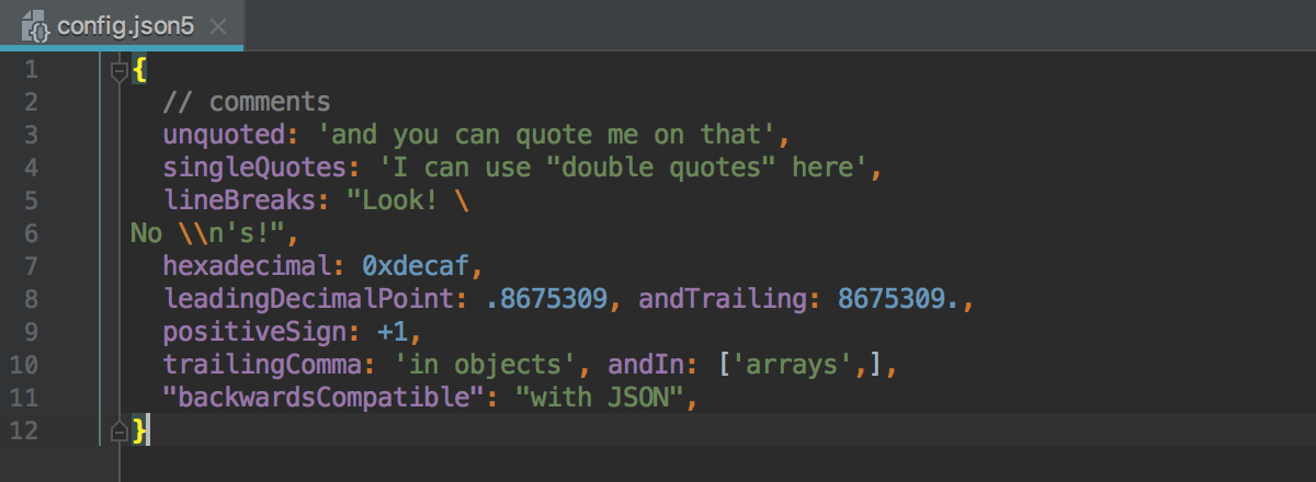 使用JSON5的配置文件，默认扩展名为.json5