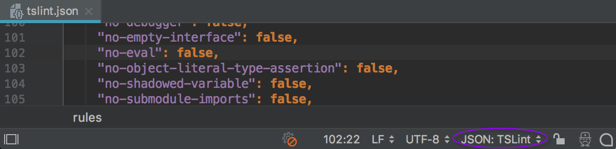 从JSON Schema Store下载的JSON模式，应用模式的名称显示在状态栏中