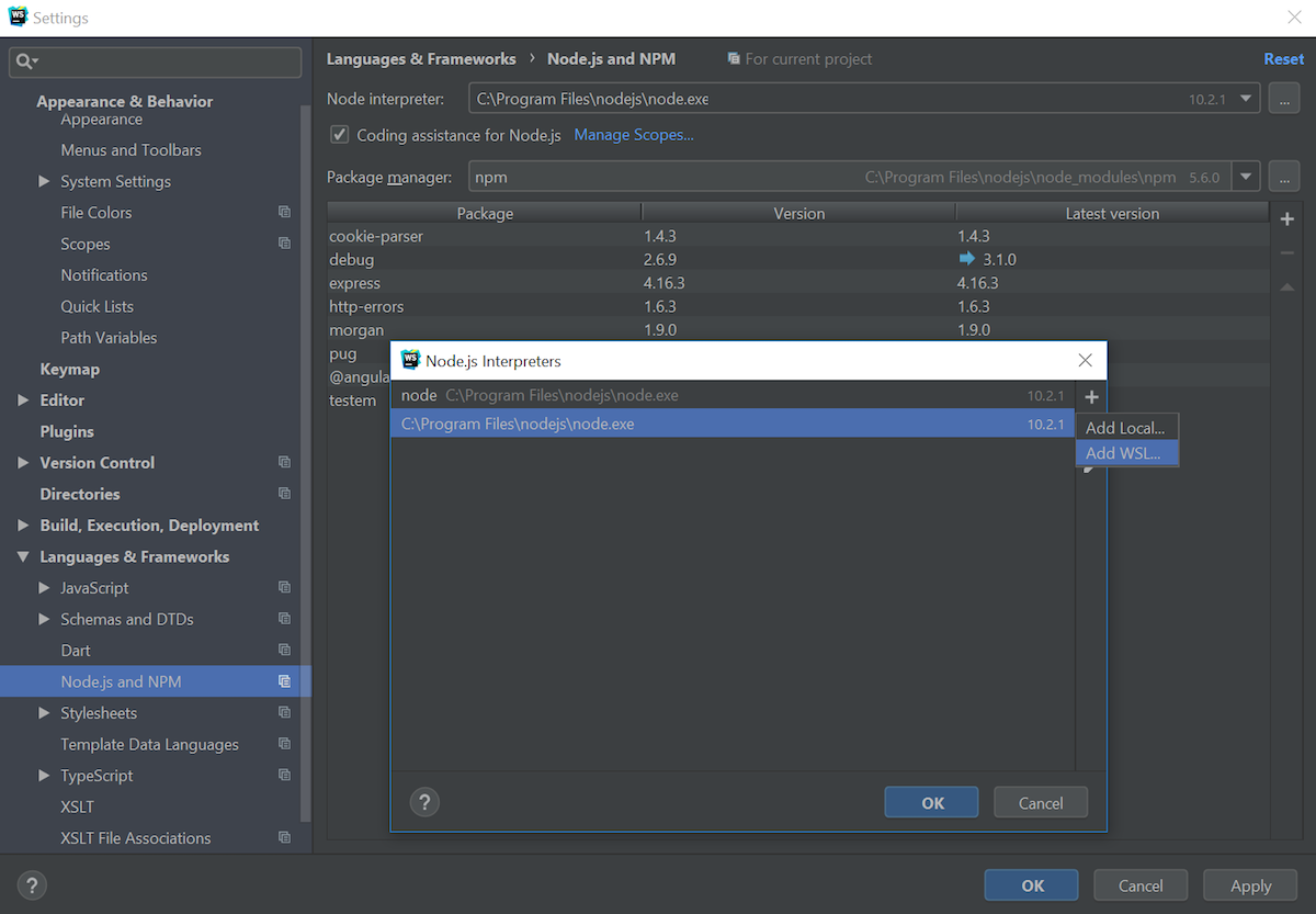 在WSL上配置Node.js作为默认项目节点解释器