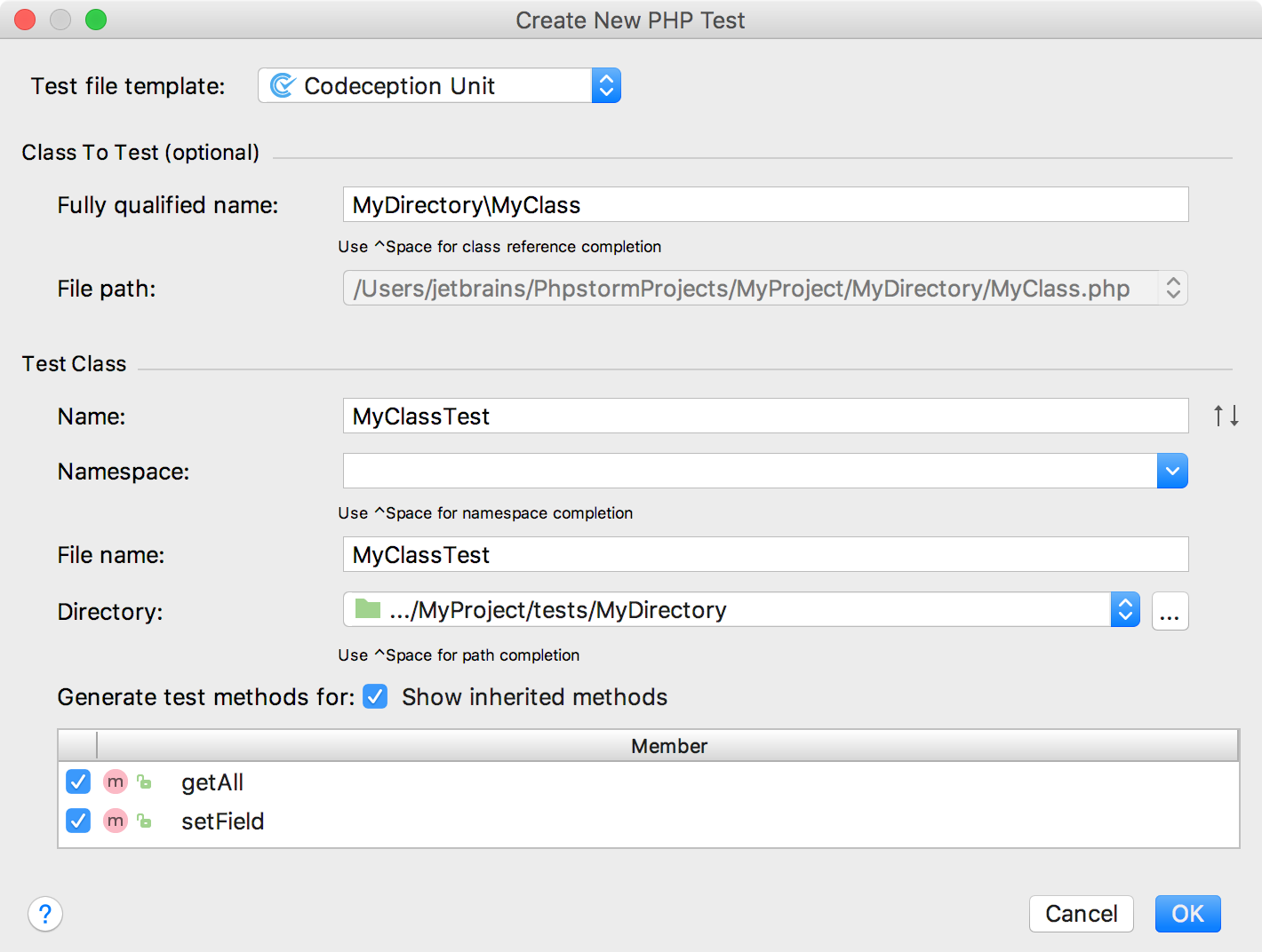 创建新的代码测试对话框