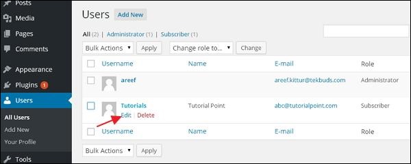 WordPress Edit Users
