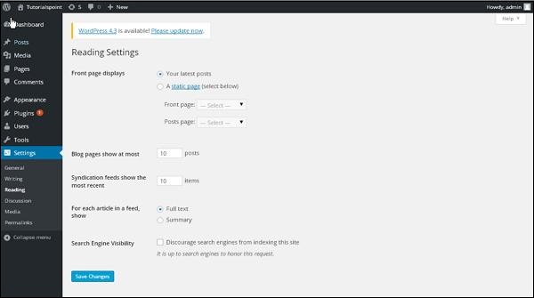 WordPress Reading Setting