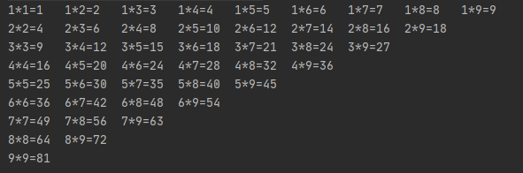 反三角九九乘法表打印